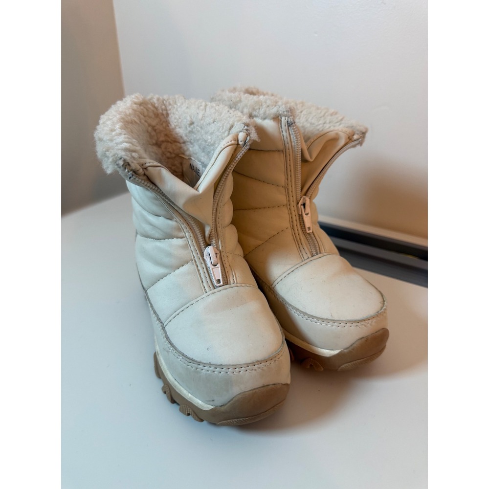 DSG Winter Snow Boots Kids Size 11 Cream Faux Fur Lined Zip Up Puffer Boots